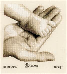 Vervaco Baby Foot on Hand on Aida Counted X Stitch Kit #PN-0156487 5.6" x 6.4"